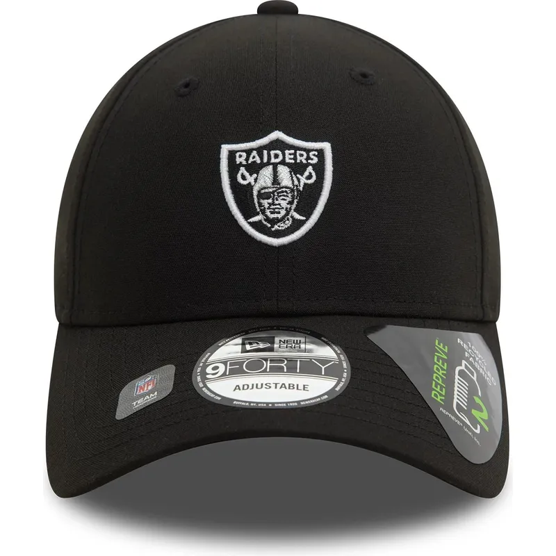 sort-justerbar-curved-kasket-9forty-repreve-mini-logo-fra-las-vegas-raiders-nfl-fra-new-era
