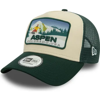 Grøn A Frame Ski Patch trucker kasket fra Aspen Byer og Strande af New Era