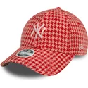 new-era-new-york-yankees-mlb-9forty-houndstooth-justerbar-lyserod-kvindekasket