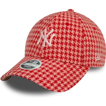 New Era New York Yankees MLB 9FORTY justerbar lyserød kasket med buet skygge til kvinder i houndstooth mønster