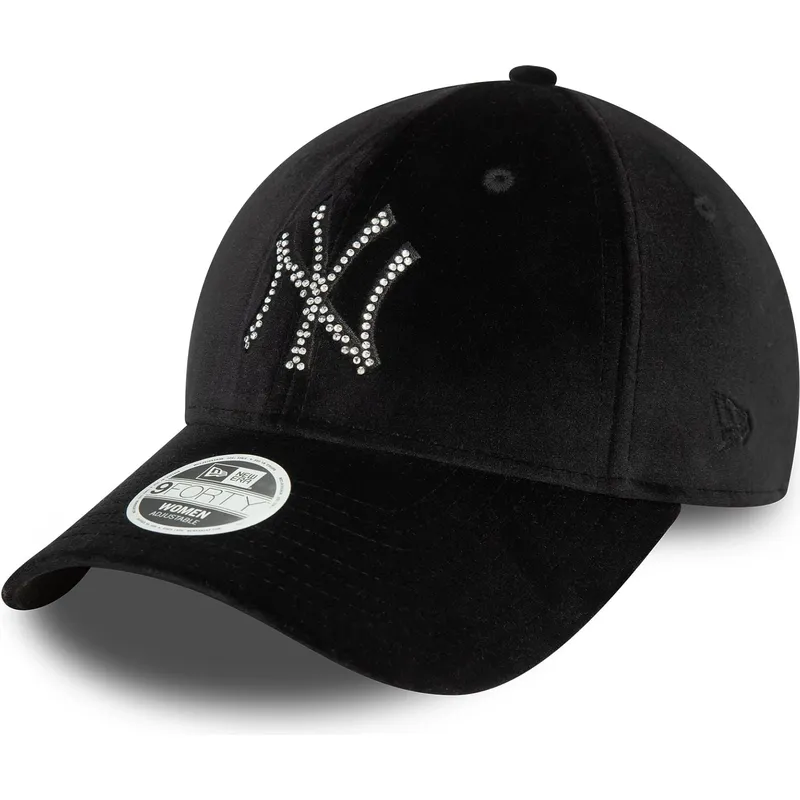 buet-sort-justerbar-kasket-til-kvinder-9forty-velour-diamante-fra-new-york-yankees-mlb-fra-new-era