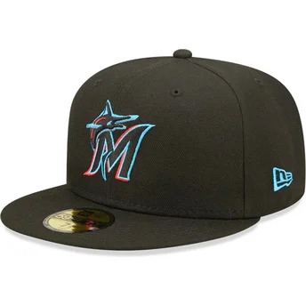 Sort justerbar Miami Marlins MLB 59FIFTY AC Perf fladskygget kasket fra New Era