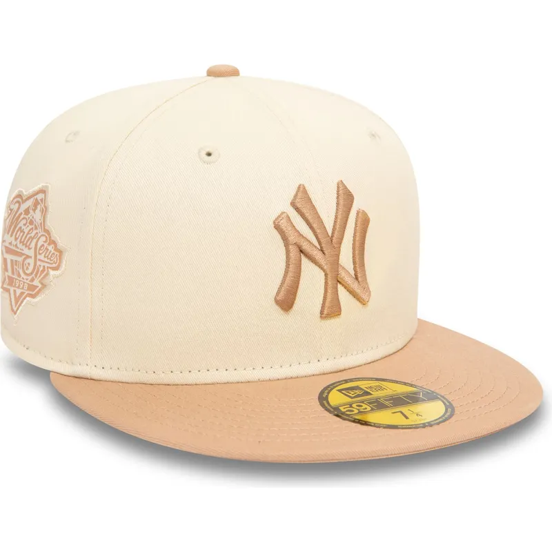 beige-og-brun-justerbar-59fifty-side-patch-kasket-fra-new-york-yankees-mlb-af-new-era