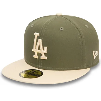 Grøn og beige justerbar flad kasket 59FIFTY Side Patch fra Los Angeles Dodgers MLB af New Era