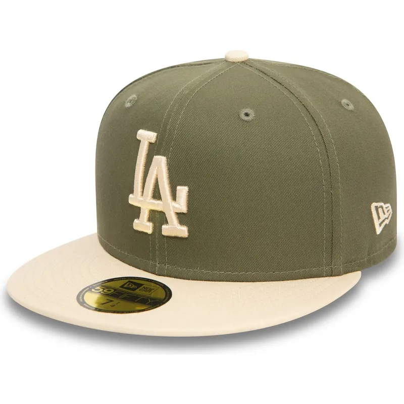 los-angeles-dodgers-mlb-new-era-59fifty-side-patch-justerbar-flad-gron-og-beige-kasket