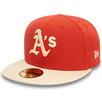 Justerbar orange og beige flad kasket 59FIFTY Side Patch fra Oakland Athletics MLB fra New Era