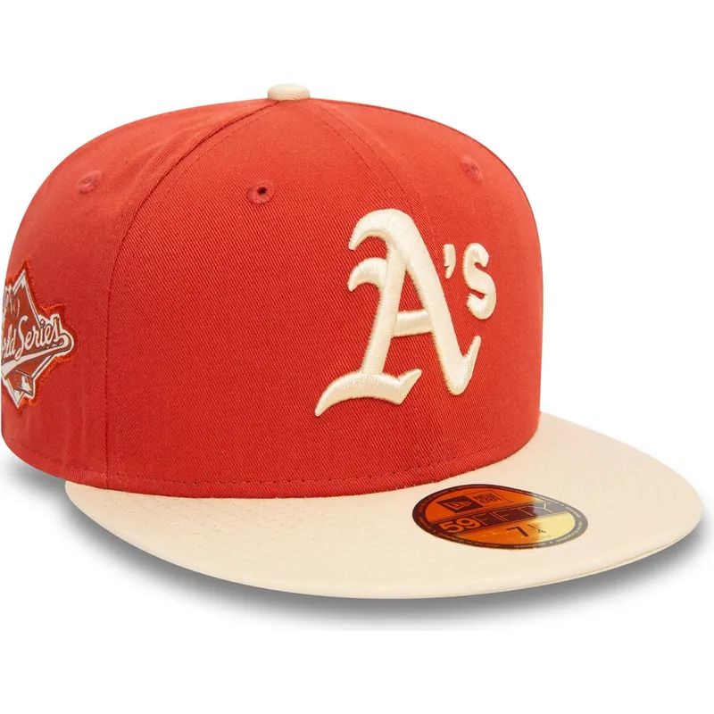 kasketter-flad-orange-tilpasset-59fifty-side-patch-fra-oakland-athletics-mlb-af-new-era kasketter-flad-orange-tilpasset-59fifty-side-patch-fra-oakland-athletics-mlb-af-new-era