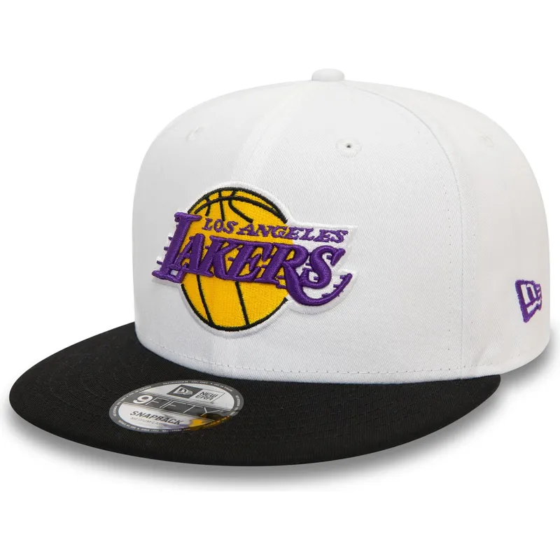 kasketter-flad-sort-snapback-9fifty-white-crown-patch-fra-los-angeles-lakers-nba-af-new-era