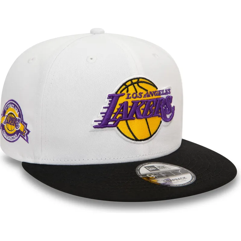 kasketter-flad-sort-snapback-9fifty-white-crown-patch-fra-los-angeles-lakers-nba-af-new-era