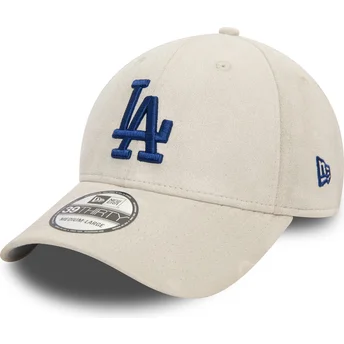 Beige 39THIRTY Faux Suede justerbar kasket med blåt logo fra Los Angeles Dodgers MLB af New Era