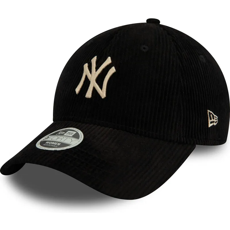 sort-justerbar-curved-kasket-til-kvinder-med-beige-logo-9forty-cord-fra-new-york-yankees-mlb-fra-new-era
