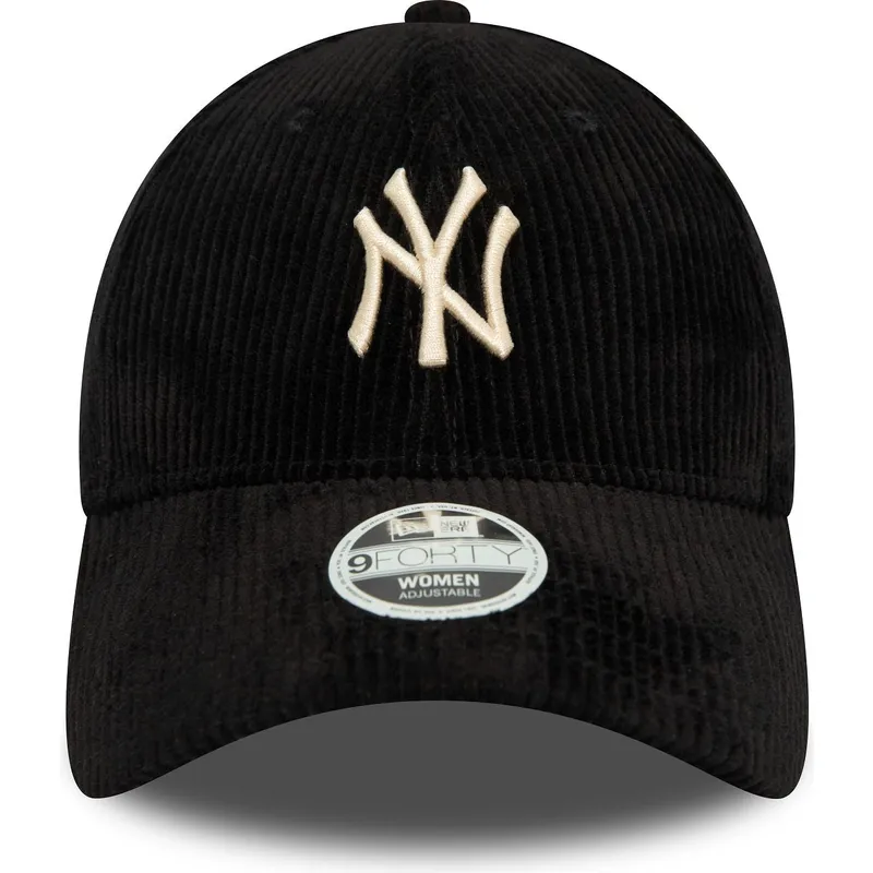 sort-justerbar-curved-kasket-til-kvinder-med-beige-logo-9forty-cord-fra-new-york-yankees-mlb-fra-new-era