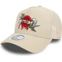 gorra-trucker-beige-til-kvinder-9forty-e-frame-flower-bird-fra-new-era
