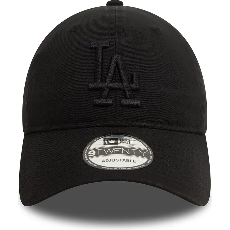 sort-justerbar-curved-kasket-med-sort-logo-9twenty-washed-fra-los-angeles-dodgers-mlb-fra-new-era