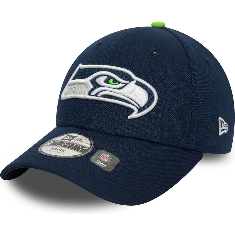 justerbar-marinebla-buet-kasket-til-born-9forty-the-league-fra-seattle-seahawks-nfl-fra-new-era