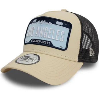 New Era A Frame Nummerplade Byer og Strande Los Angeles Beige og Sort Trucker Hat