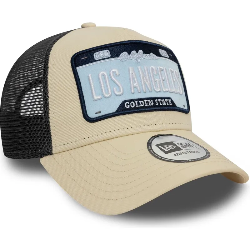 beige-og-sort-trucker-cap-a-frame-license-plate-los-angeles-byer-og-strande-fra-new-era