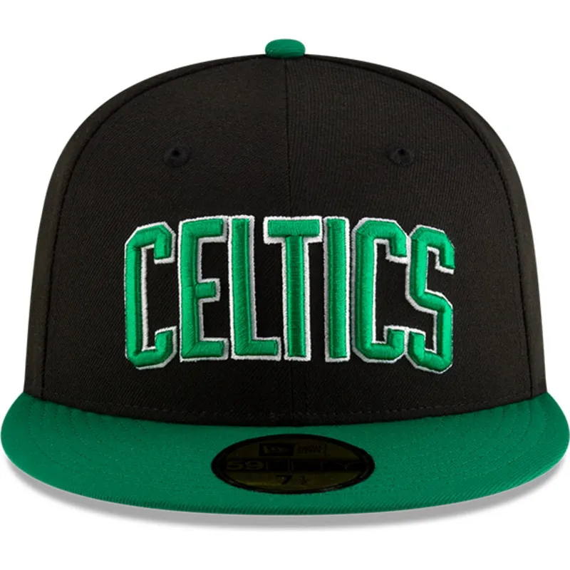 sort-og-gron-fitted-flat-cap-59fifty-statement-fra-boston-celtics-nba-af-new-era