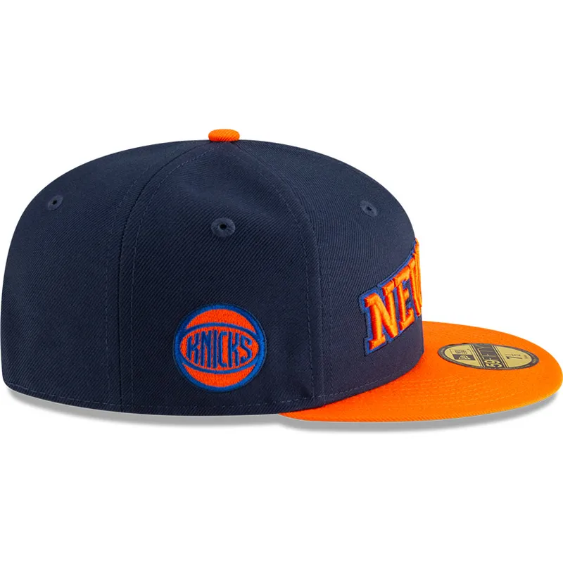 flad-kasket-marinebla-og-orange-fitted-59fifty-statement-fra-new-york-knicks-nba-fra-new-era