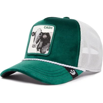 Goorin Bros. Cash Emerald Cow The Farm Jewel Tones grøn og hvid trucker kasket med ko-motiv.