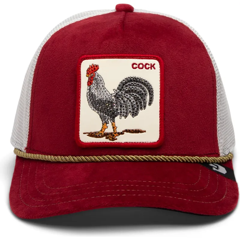 trucker-kasket-rod-og-hvid-hane-cock-garnet-rooster-the-farm-jewel-tones-fra-goorin-bros