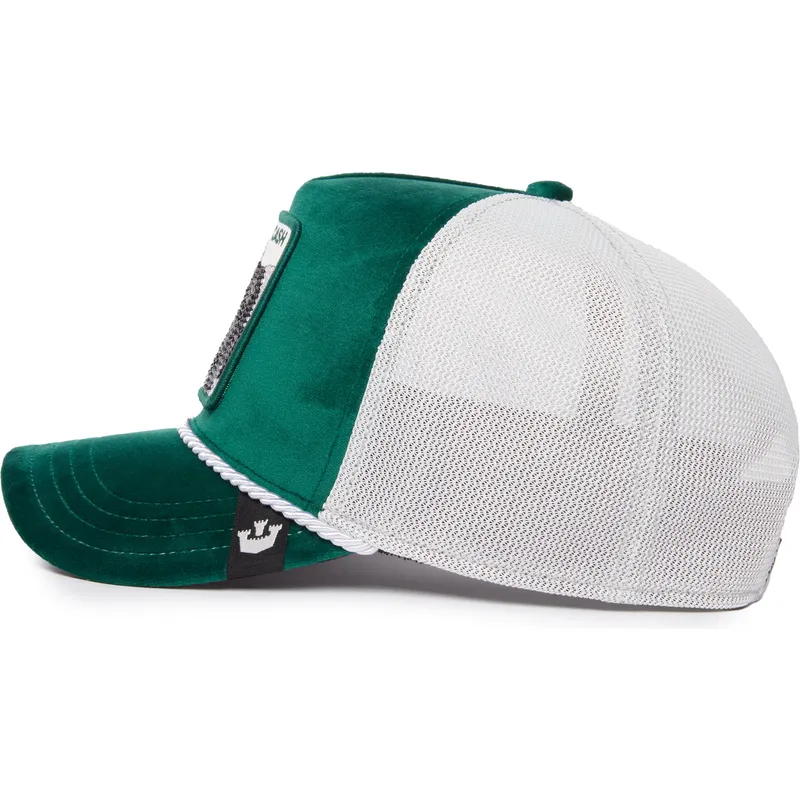 trucker-kasket-gron-og-hvid-ko-cash-emerald-cow-the-farm-jewel-tones-fra-goorin-bros