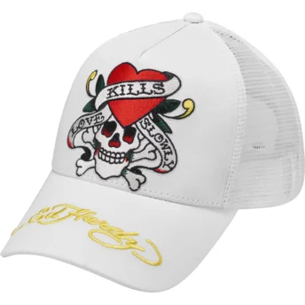 Hvid Gorra trucker-kasket Love Kills Slowly fra Ed Hardy