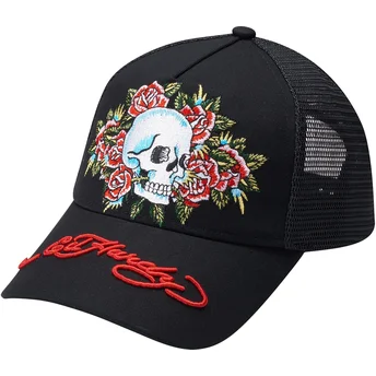 Sorte Skull Rose trucker kasket fra Ed Hardy