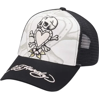 Sort og hvid trucker kasket 'Death Before' fra Ed Hardy