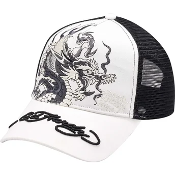 Hvid og sort trucker-kasket Mono Giant Dragon fra Ed Hardy