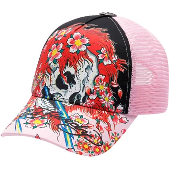 Sort og rosa Beautiful Ghost trucker kasket fra Ed Hardy