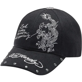 Justerbar sort krum kasket Lucky Dragon fra Ed Hardy