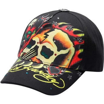 Justerbar sort krum kasket Skull Chopper fra Ed Hardy