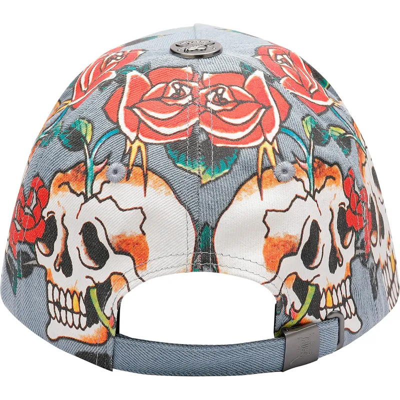 justerbar-bla-buet-kasket-skull-rose-denim-fra-ed-hardy