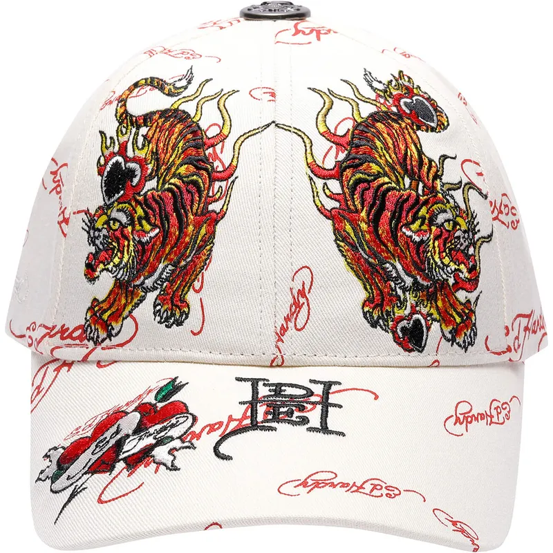 buet-beige-justerbar-kasket-tiger-flames-fra-ed-hardy