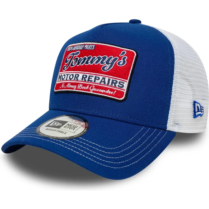 bla-og-hvid-trucker-kasket-9forty-a-frame-vintage-motor-repairs-fra-new-era
