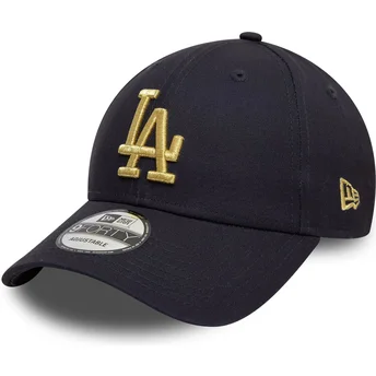 Justerbar marineblå kasket med gylden logo 9FORTY Metallic fra Los Angeles Dodgers MLB fra New Era