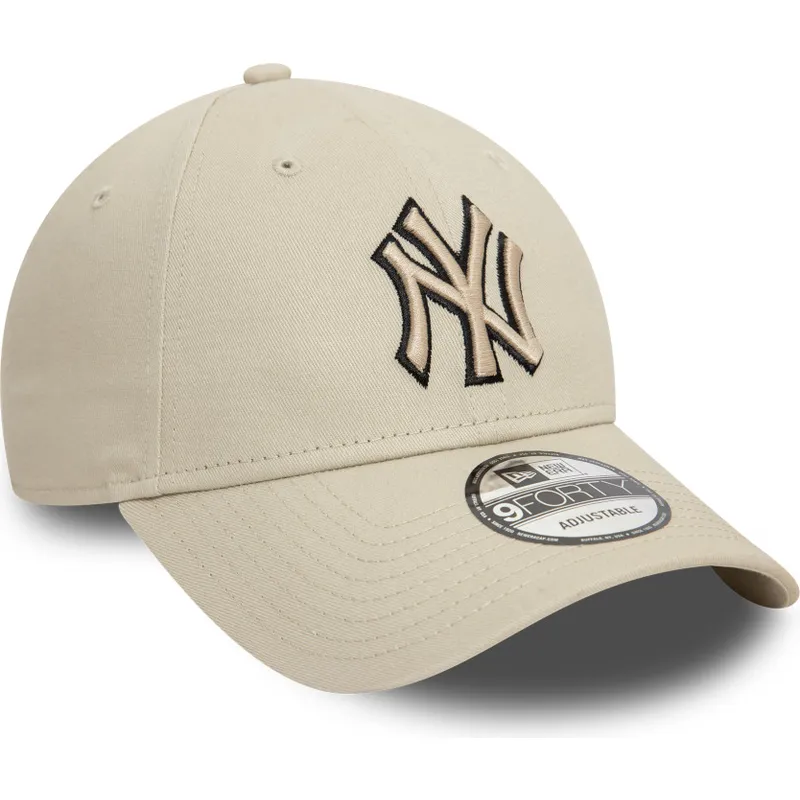 buet-beige-justerbar-kasket-med-sort-logo-9forty-team-outline-fra-new-york-yankees-mlb-fra-new-era