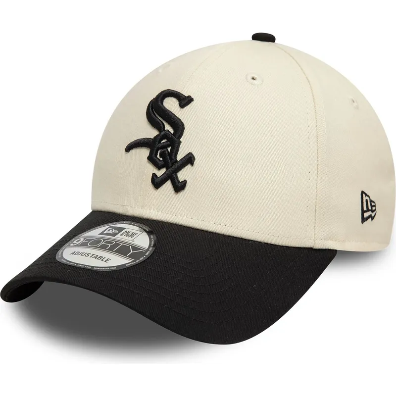 buet-beige-og-sort-justerbar-9forty-colour-block-kasket-fra-chicago-white-sox-mlb-fra-new-era