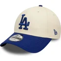buet-beige-og-bla-justerbar-9forty-colour-block-kasket-fra-los-angeles-dodgers-mlb-fra-new-era