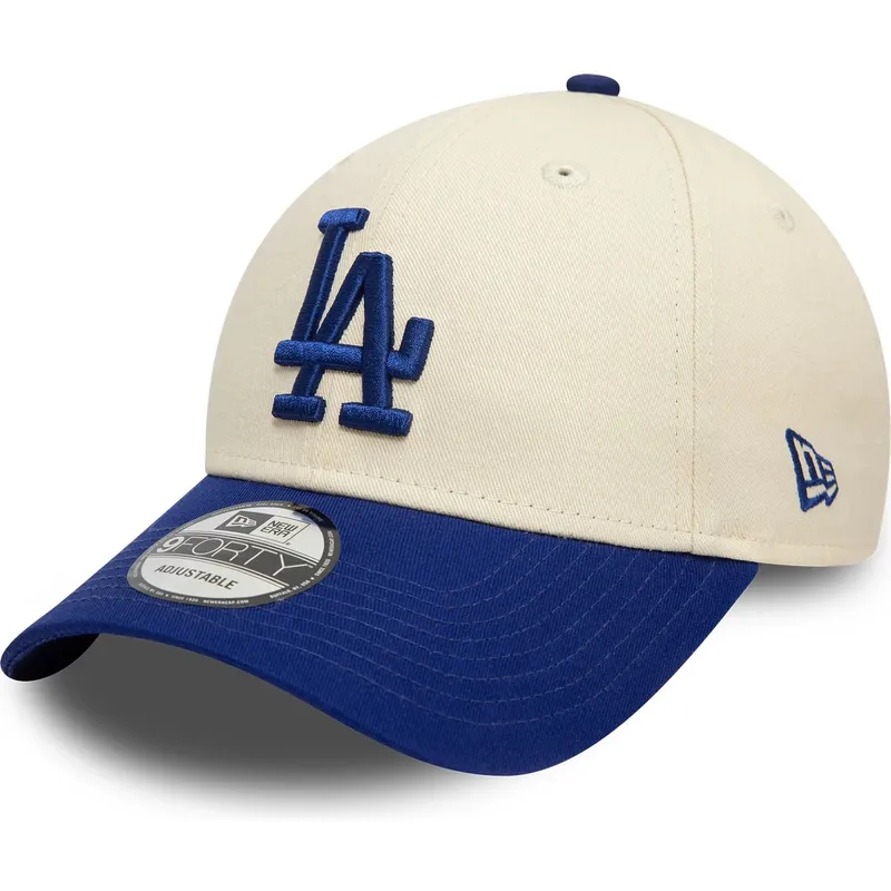buet-beige-og-bla-justerbar-9forty-colour-block-kasket-fra-los-angeles-dodgers-mlb-fra-new-era