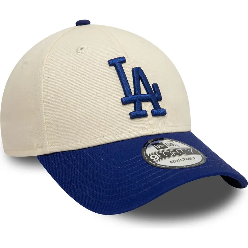 buet-beige-og-bla-justerbar-9forty-colour-block-kasket-fra-los-angeles-dodgers-mlb-fra-new-era