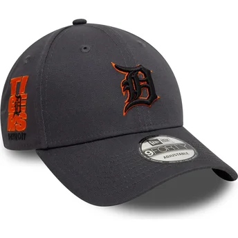 Justerbar grå kasket med orange logo og 9FORTY sidepatch fra Detroit Tigers MLB af New Era