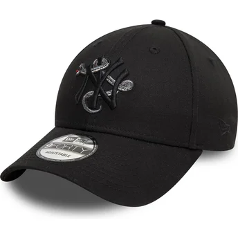 Justerbar sort krummet kasket med sort 9FORTY Icon logo fra New York Yankees MLB Snake af New Era