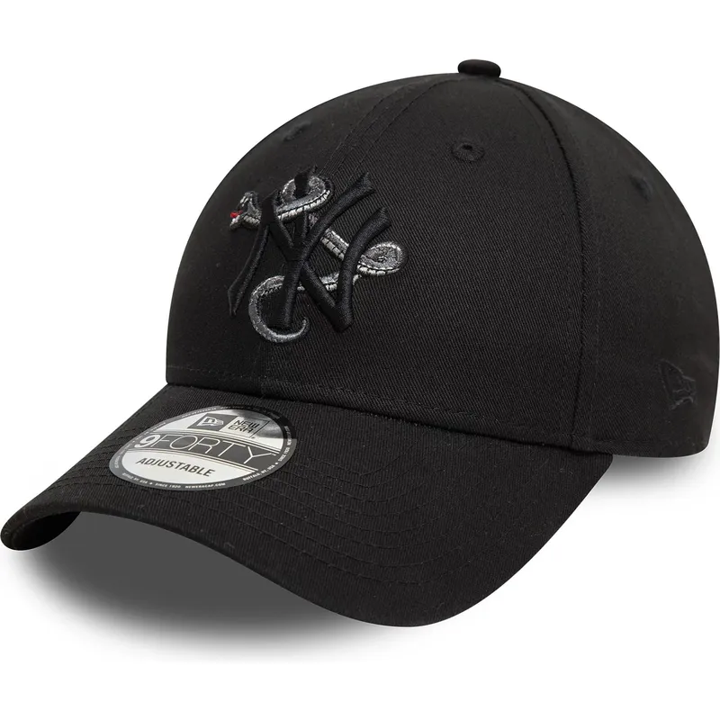sort-justerbar-curved-kasket-med-sort-logo-9forty-icon-fra-new-york-yankees-mlb-snake-fra-new-era