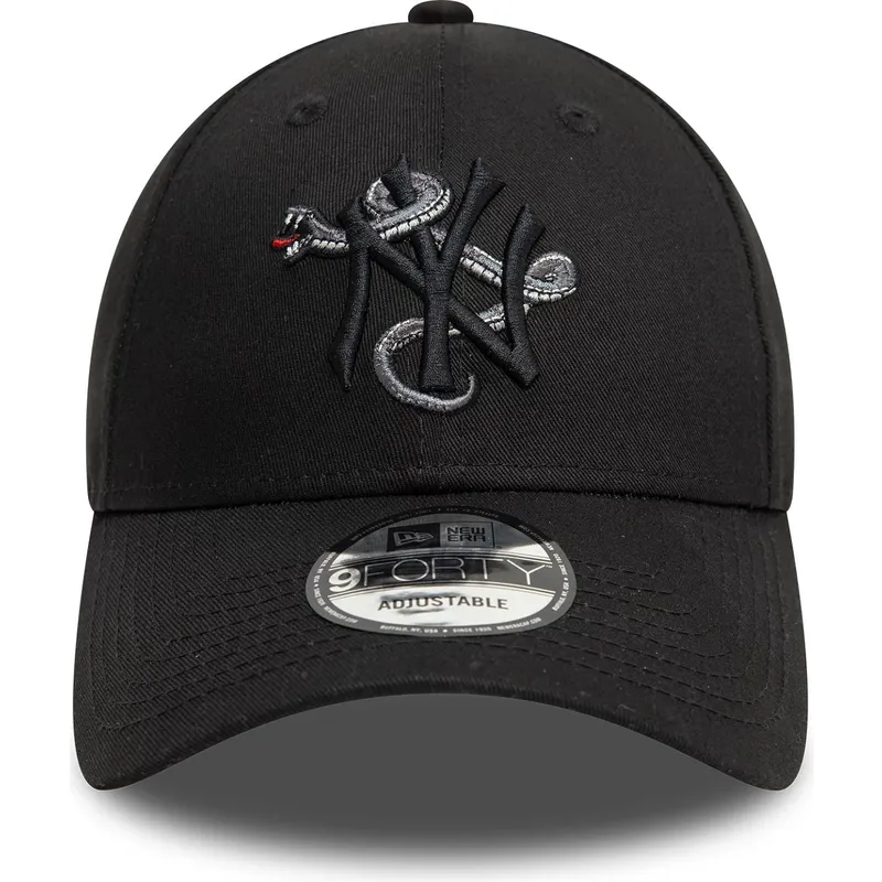 sort-justerbar-curved-kasket-med-sort-logo-9forty-icon-fra-new-york-yankees-mlb-snake-fra-new-era