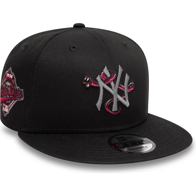 flad-sort-snapback-kasket-med-grat-logo-9fifty-icon-fra-new-york-yankees-mlb-snake-fra-new-era
