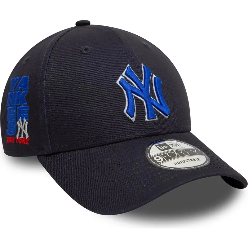 justerbar-marinebla-buet-kasket-med-blat-logo-9forty-side-patch-fra-new-york-yankees-mlb-fra-new-era