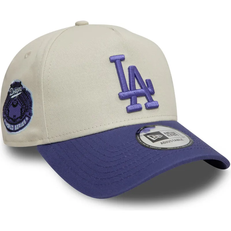 buet-beige-og-violet-snapback-kasket-med-violet-logo-9forty-a-frame-world-series-patch-fra-los-angeles-dodgers-mlb-fra-new-era