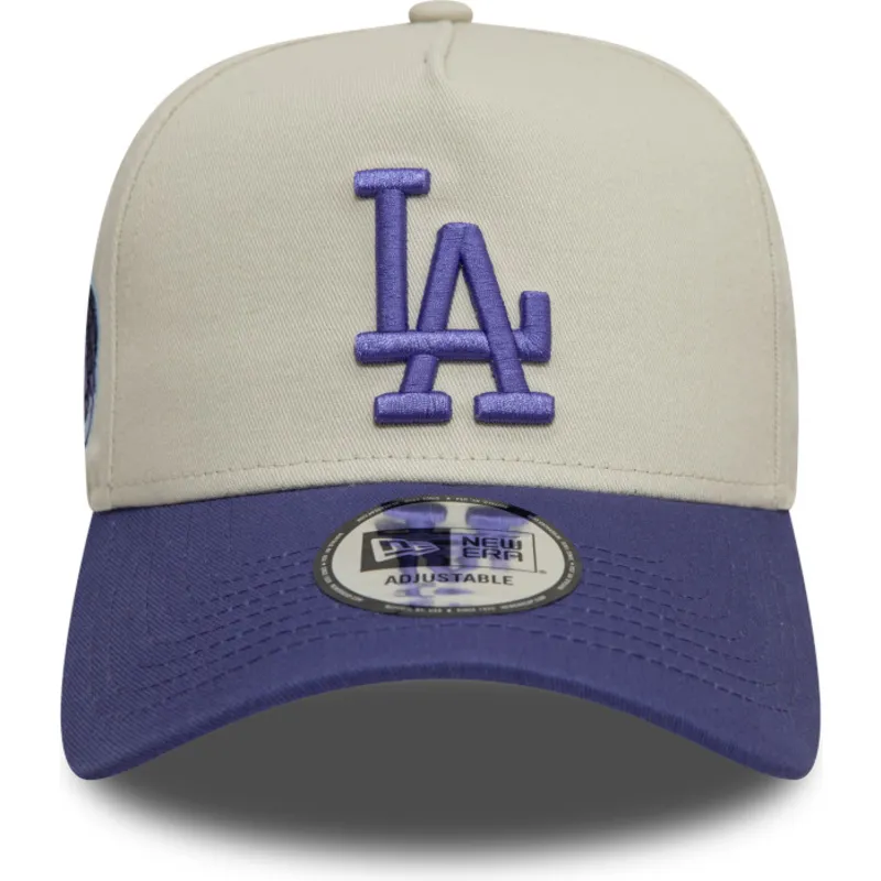 buet-beige-og-violet-snapback-kasket-med-violet-logo-9forty-a-frame-world-series-patch-fra-los-angeles-dodgers-mlb-fra-new-era